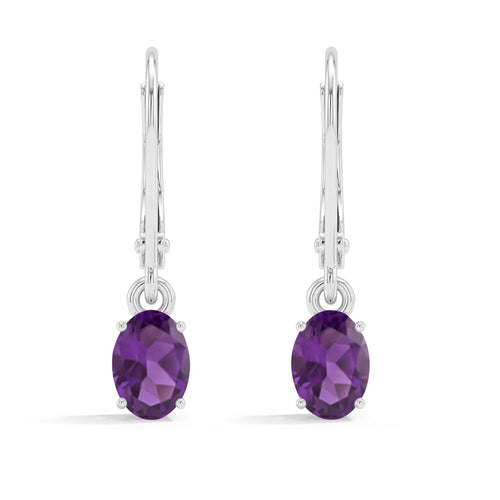 Amethyst Oval Dangle Earring in 925 Sterling Silver 8X6 MM 2.4ct