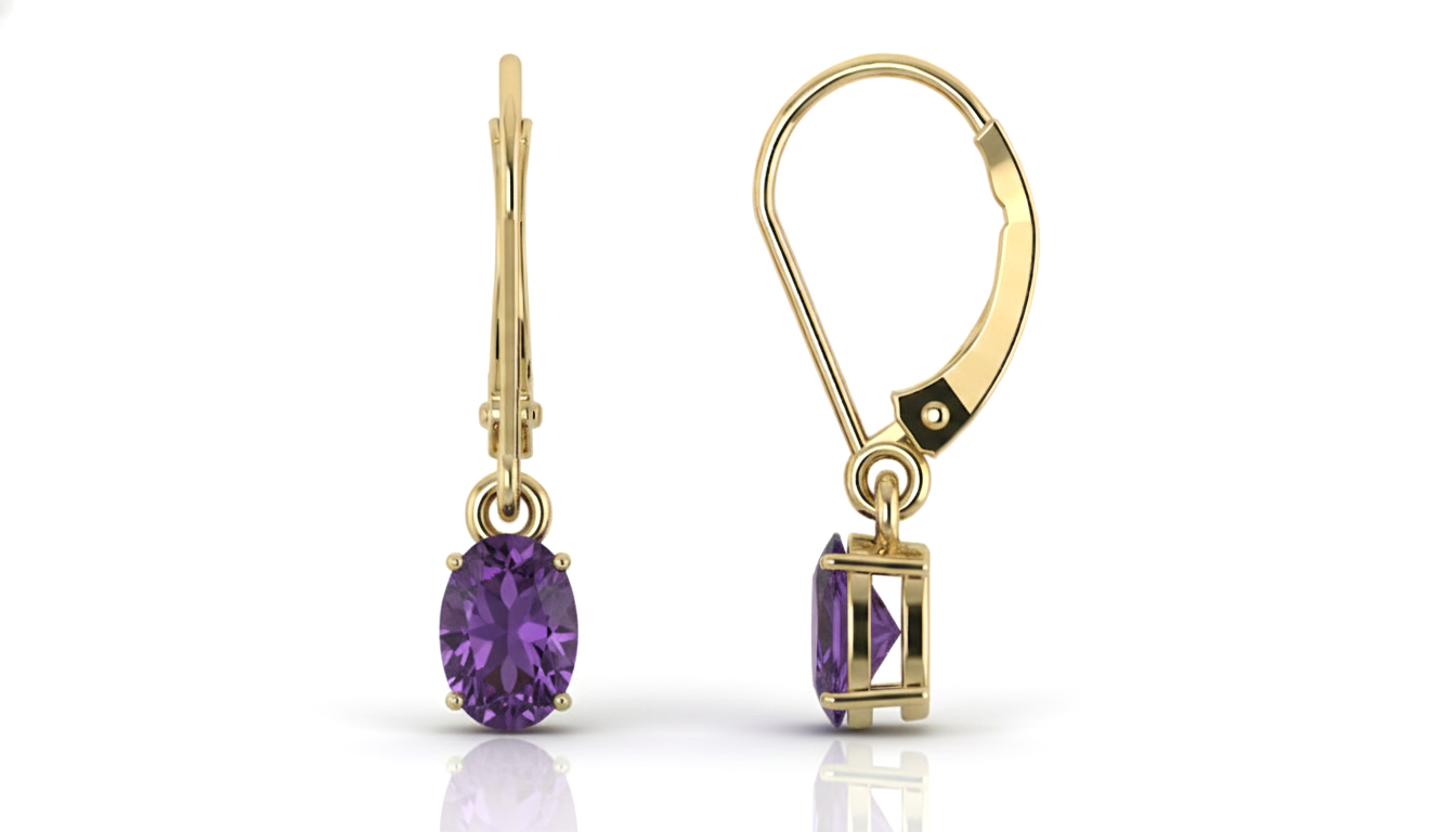 Amethyst Oval Dangle Earring in 925 Sterling Silver 8X6 MM 2.4ct