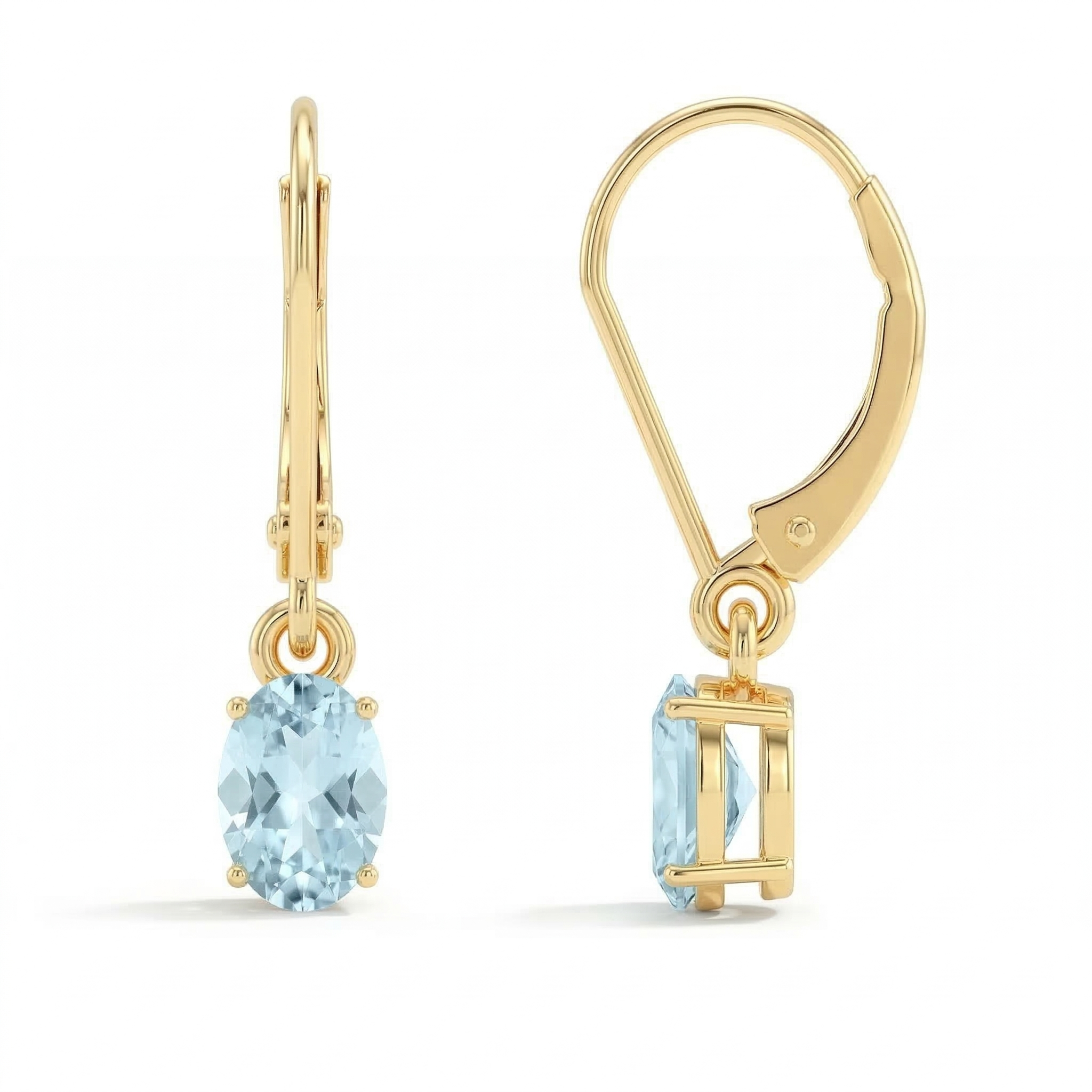 Aquamarine Oval Dangle Earring in 925 Sterling Silver 8X6 MM 2.4ct