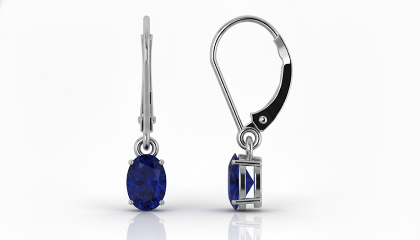 Blue Sapphire Oval Dangle Earring in 925 Sterling Silver 8X6 MM 2.4ct