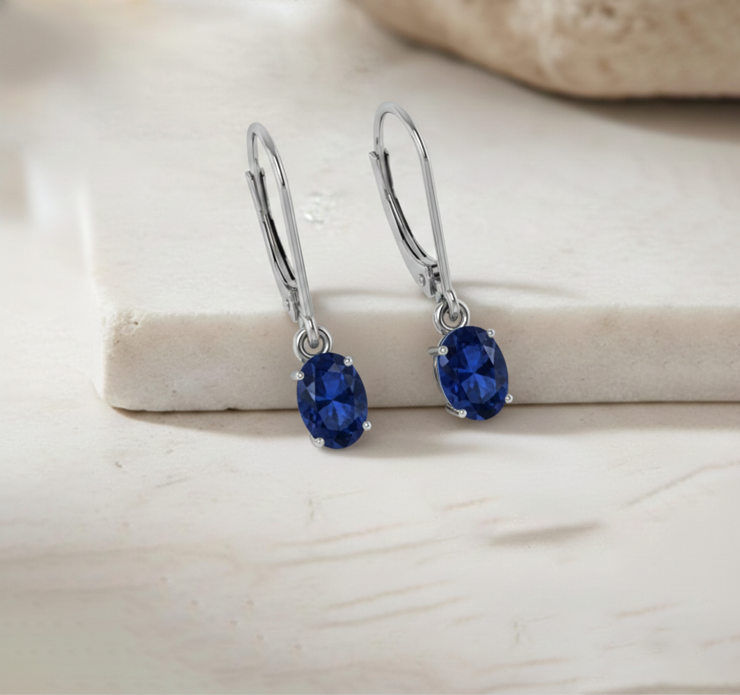 Sapphire Stud Earrings Oval Dangle Style
