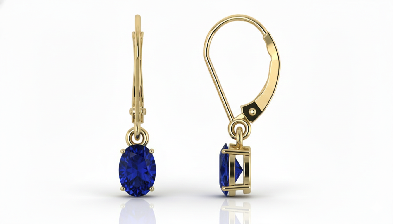 Blue Sapphire Oval Dangle Earring in 925 Sterling Silver 8X6 MM 2.4ct