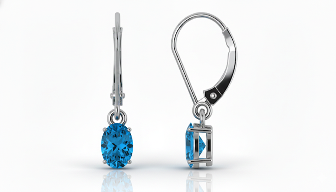 Blue Topaz Oval Dangle Earring in 925 Sterling Silver 8X6 MM 2.4ct