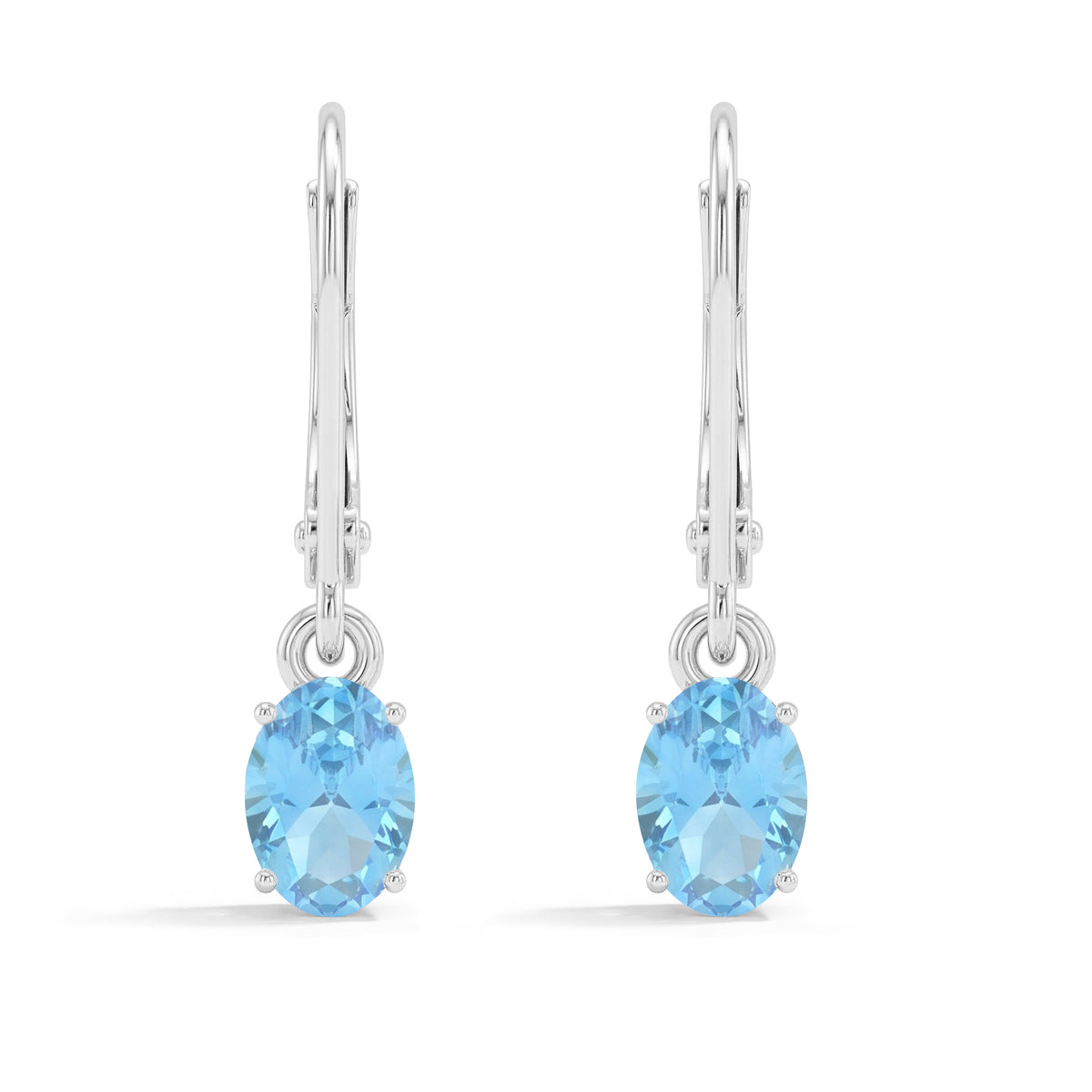 Blue Topaz Oval Dangle Earring in 925 Sterling Silver 8X6 MM 2.4ct