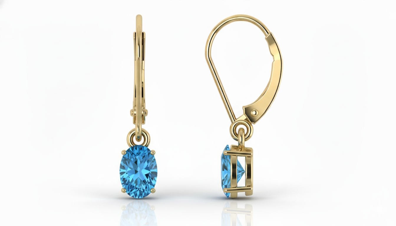 Blue Topaz Oval Dangle Earring in 925 Sterling Silver 8X6 MM 2.4ct