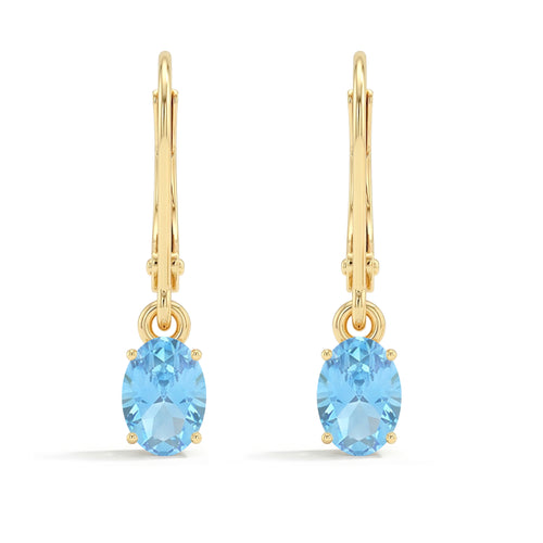 Oval Blue Topaz Dangle Drop Earrings | 14K Gold Plated Jewelry | Elegant December Birthstone Gift for Her