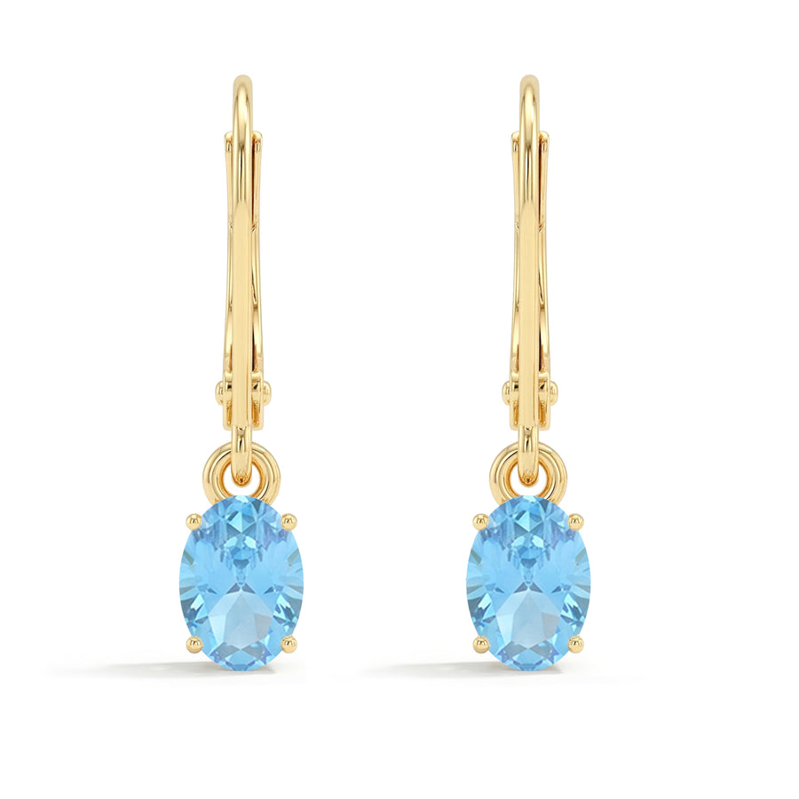 Oval Blue Topaz Dangle Drop Earrings | 14K Gold Plated Jewelry | Elegant December Birthstone Gift for Her
