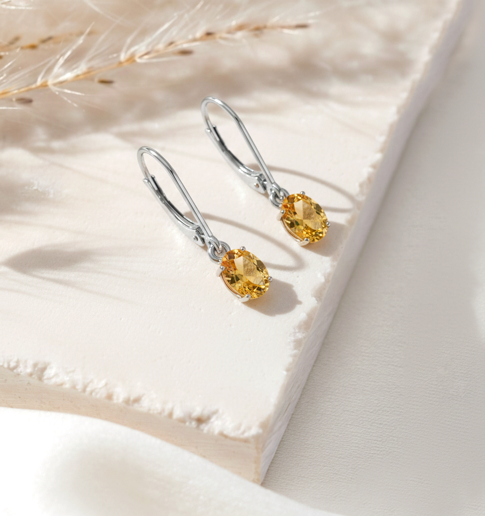Citrine Oval Dangle Earring in 925 Sterling Silver 8X6 MM 2.4ct