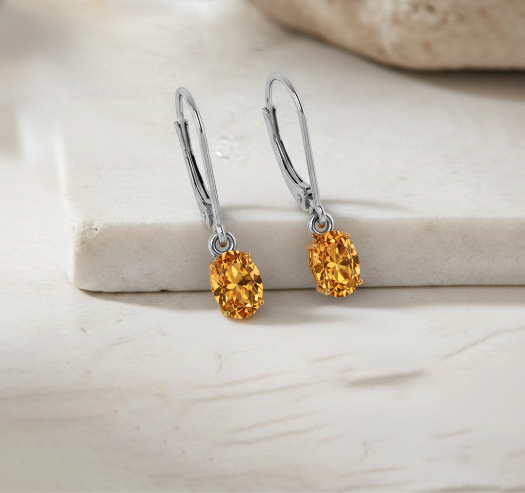 Citrine Oval Dangle Earring in 925 Sterling Silver 8X6 MM 2.4ct