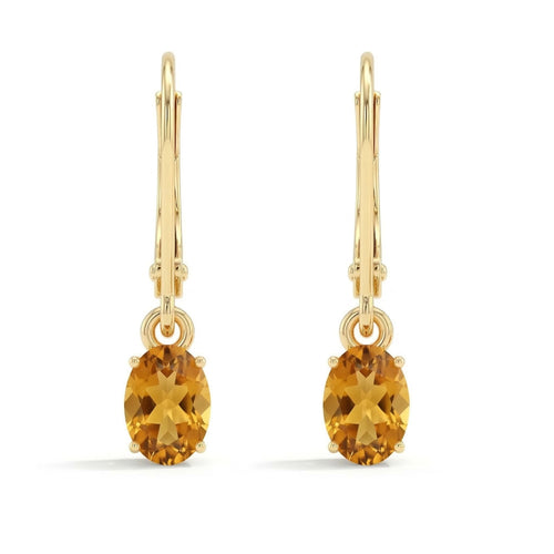 Natural Citrine Oval Dangle Drop Earrings | 14K Gold Plated Jewelry | November Birthstone Gift for Women
