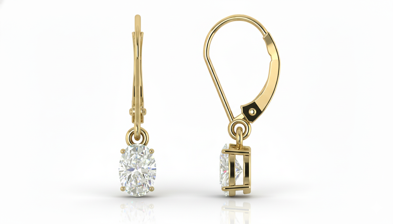 Simulated Diamond CZ Oval Dangle Earring in 925 Sterling Silver 8X6 MM 2.4ct