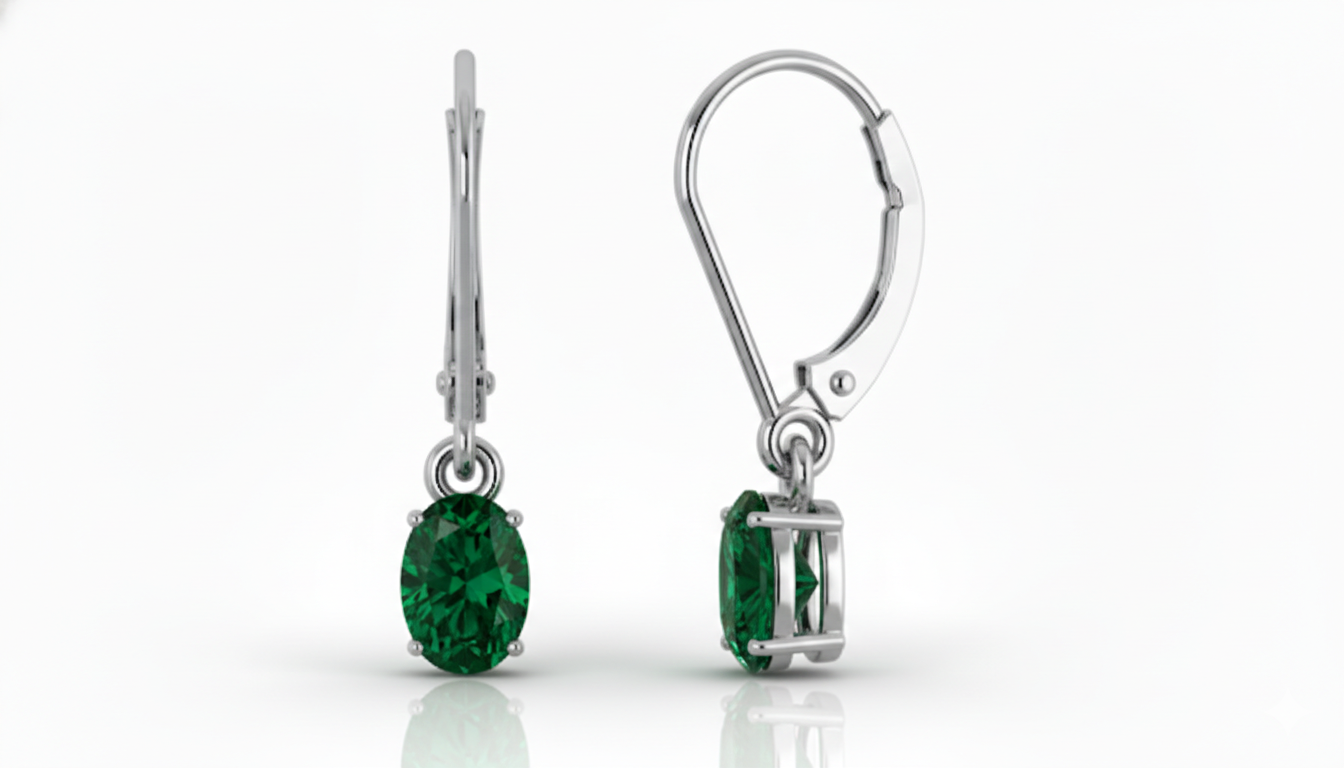 Emerald Oval Dangle Earring in 925 Sterling Silver 8X6 MM 2.4ct