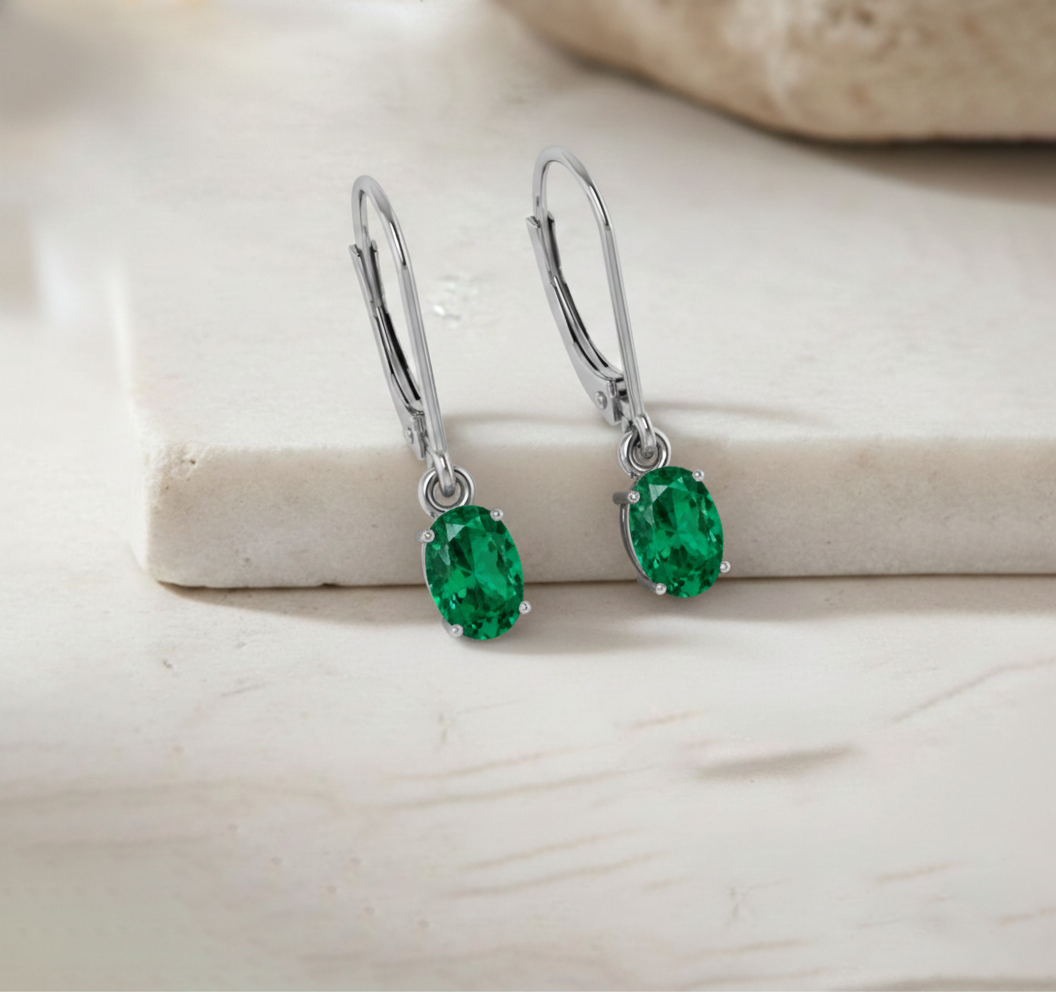 Emerald Oval Dangle Earring in 925 Sterling Silver 8X6 MM 2.4ct