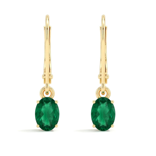 Oval Emerald Dangle Drop Earrings | 14K Gold Plated | May Birthstone Gift for Her & Anniversary Jewelry