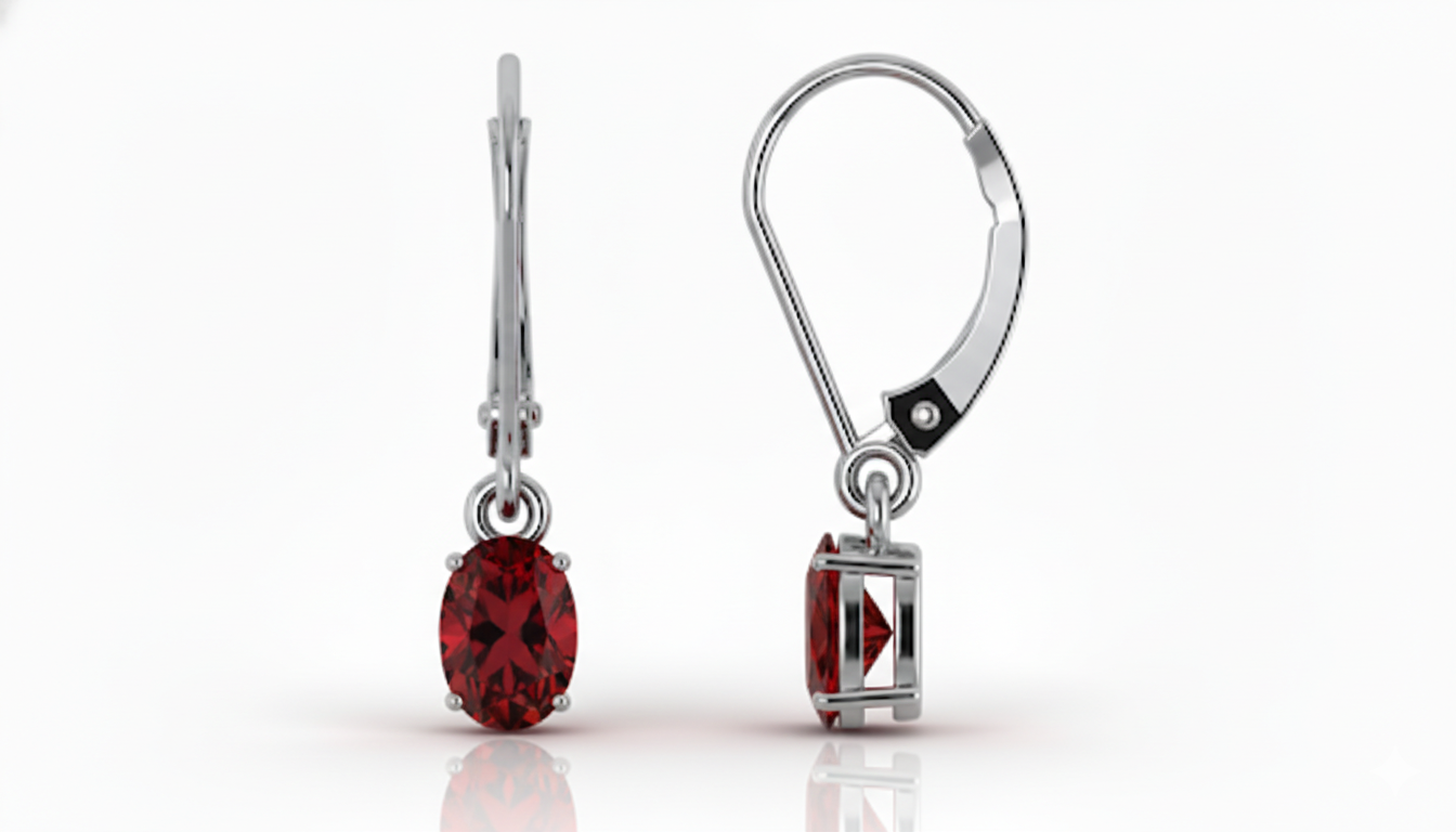Oval garnet dangle earrings elegant silver style