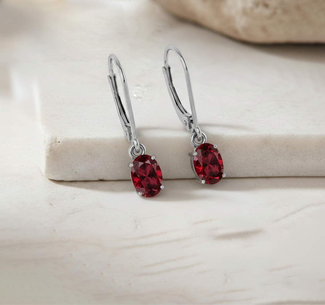 Garnet Oval Dangle Earring in 925 Sterling Silver 8X6 MM 2.4ct