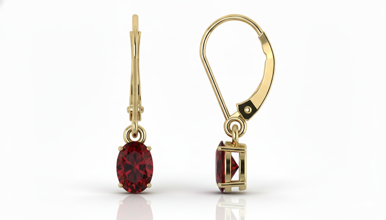 Garnet Oval Dangle Earring in 925 Sterling Silver 8X6 MM 2.4ct
