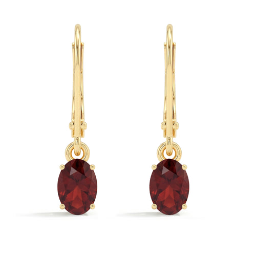 Garnet Oval Solitaire Dangle Drop Earrings | Deep Red Gemstone Jewelry | January Birthday Gift for Her