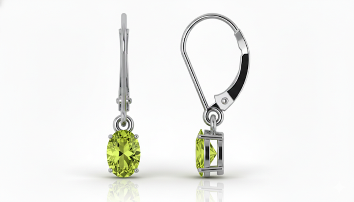 Peridot Oval Dangle Earring in 925 Sterling Silver 8X6 MM 2.4ct