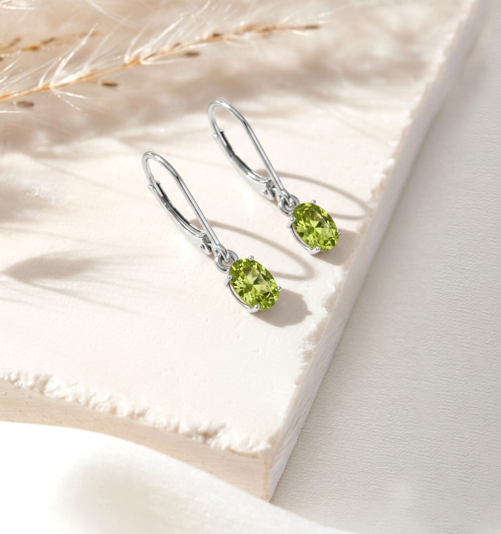Peridot Oval Dangle Earring in 925 Sterling Silver 8X6 MM 2.4ct