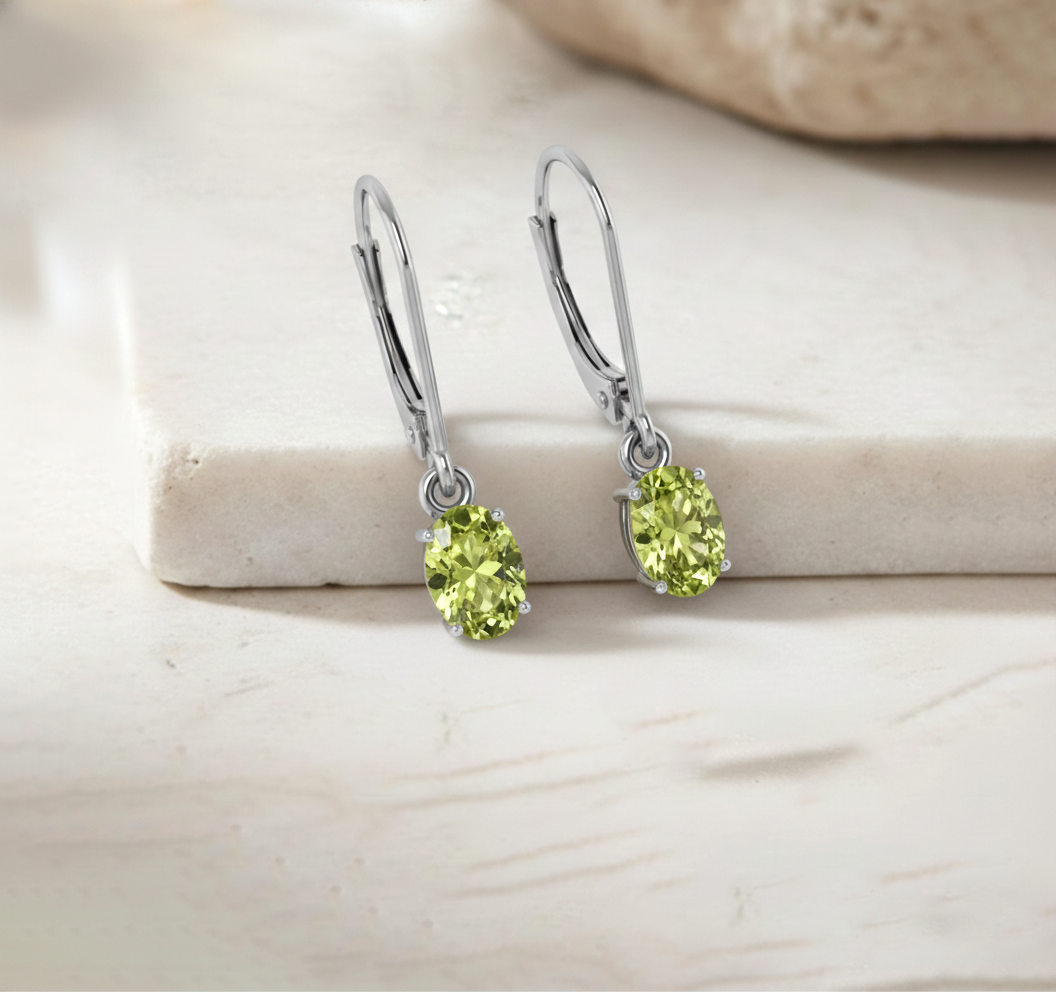 Peridot Oval Dangle Earring in 925 Sterling Silver 8X6 MM 2.4ct