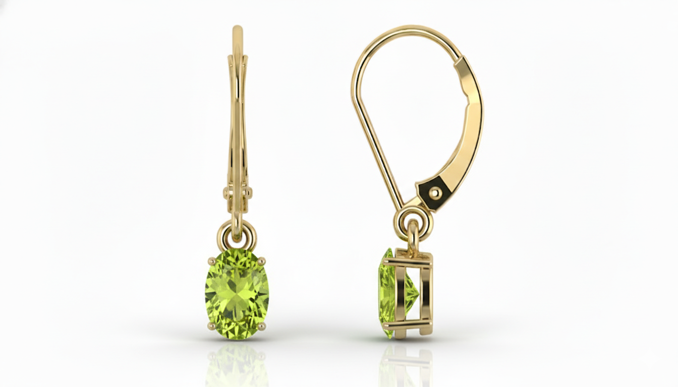 Peridot Oval Dangle Earring in 925 Sterling Silver 8X6 MM 2.4ct