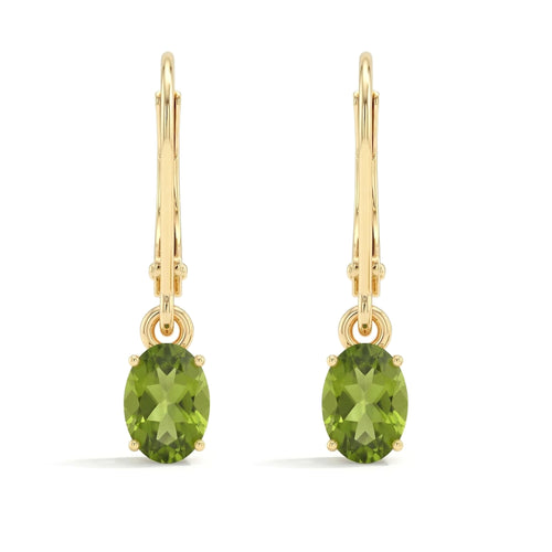 Peridot Oval Dangle Drop Earrings | 14K Gold Plated Jewelry | Timeless August Birthstone Anniversary Gift for Wife