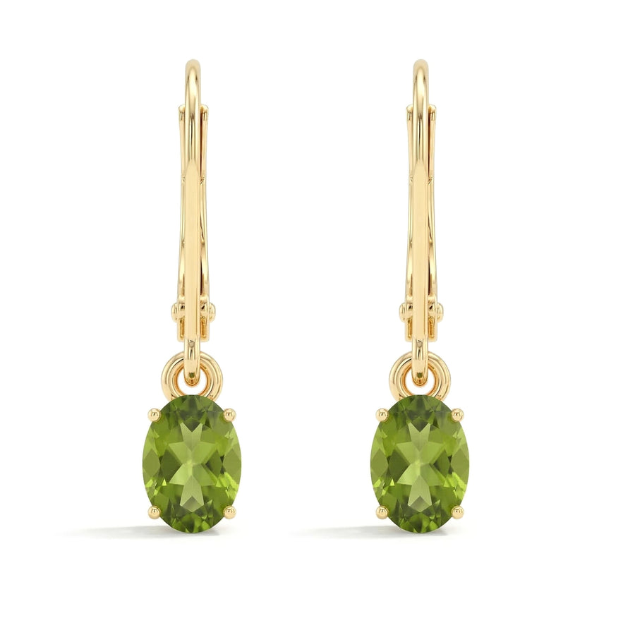 Peridot Oval Dangle Drop Earrings | 14K Gold Plated Jewelry | Timeless August Birthstone Anniversary Gift for Wife