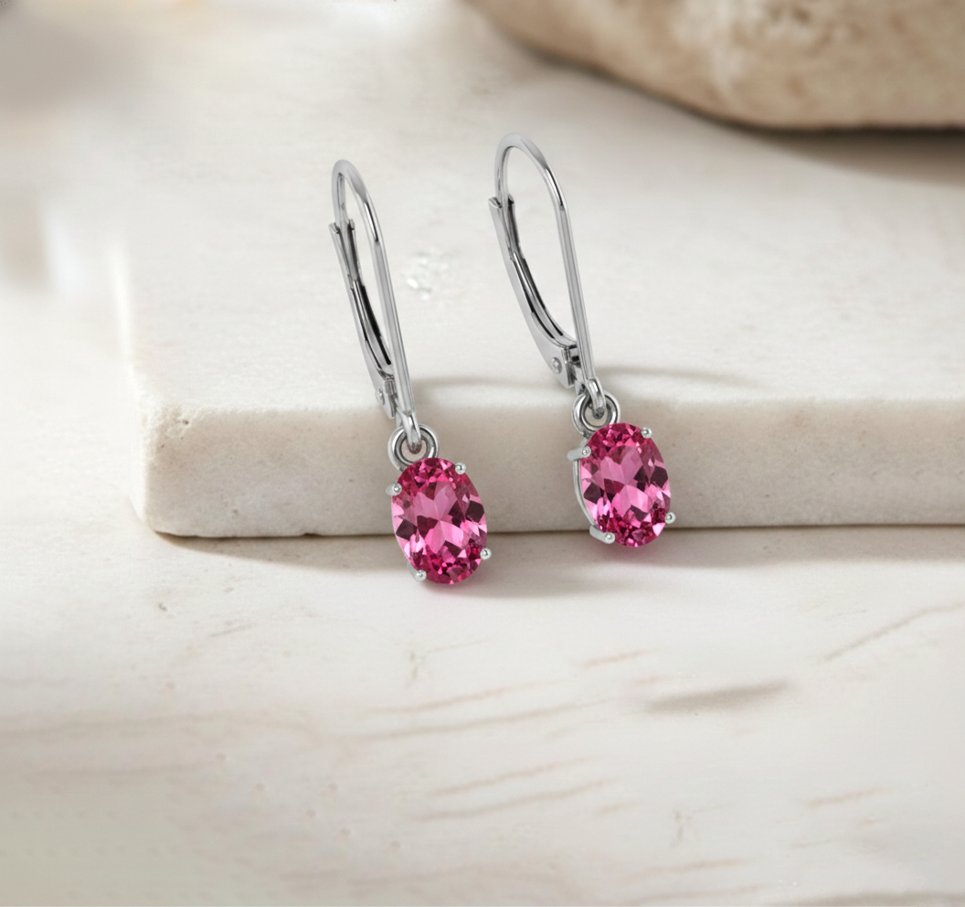 Tourmaline Oval Dangle Earring in 925 Sterling Silver 8X6 MM 2.4ct