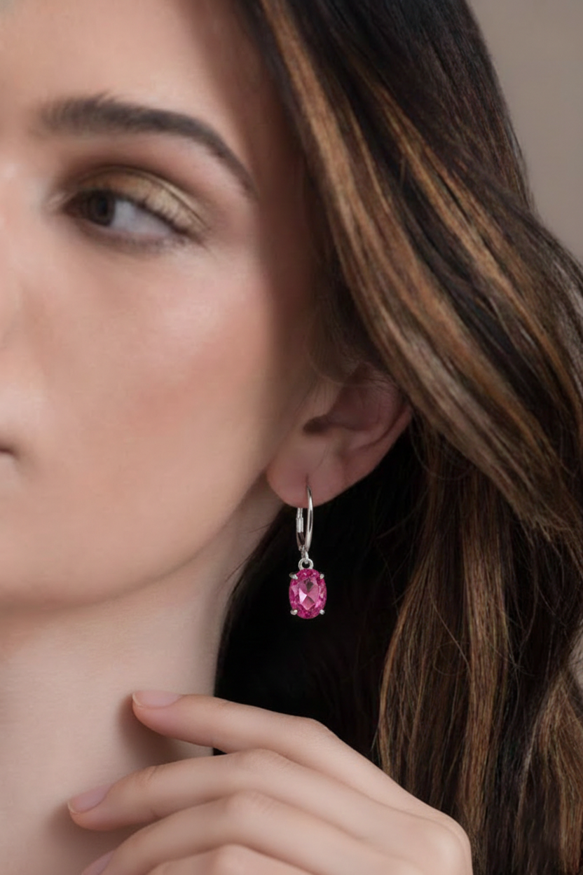 Tourmaline Oval Dangle Earring in 925 Sterling Silver 8X6 MM 2.4ct