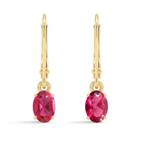 Pink Tourmaline Oval Dangle Drop Earrings | 14K Gold Plated Jewelry | Vibrant Pink October Birthstone Gift for Women
