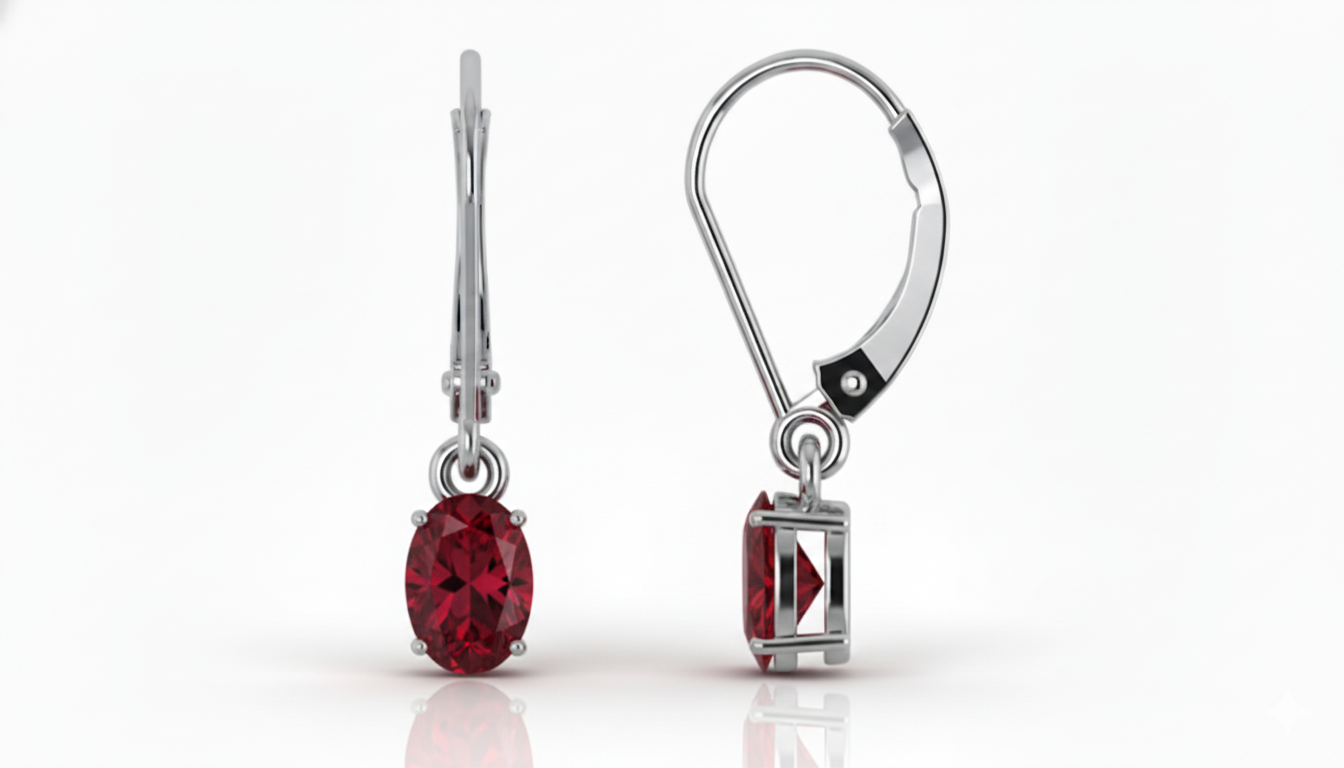 Ruby Oval Dangle Earring in 925 Sterling Silver 8X6 MM 2.4ct