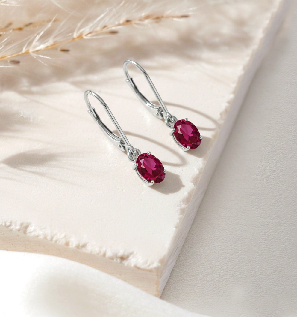 Ruby Oval Dangle Earring in 925 Sterling Silver 8X6 MM 2.4ct