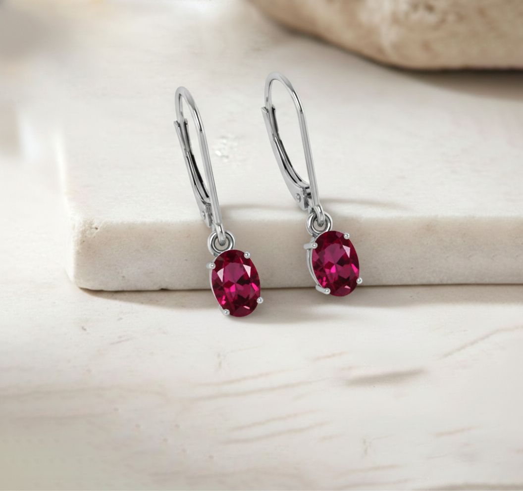 Ruby Oval Dangle Earring in 925 Sterling Silver 8X6 MM 2.4ct