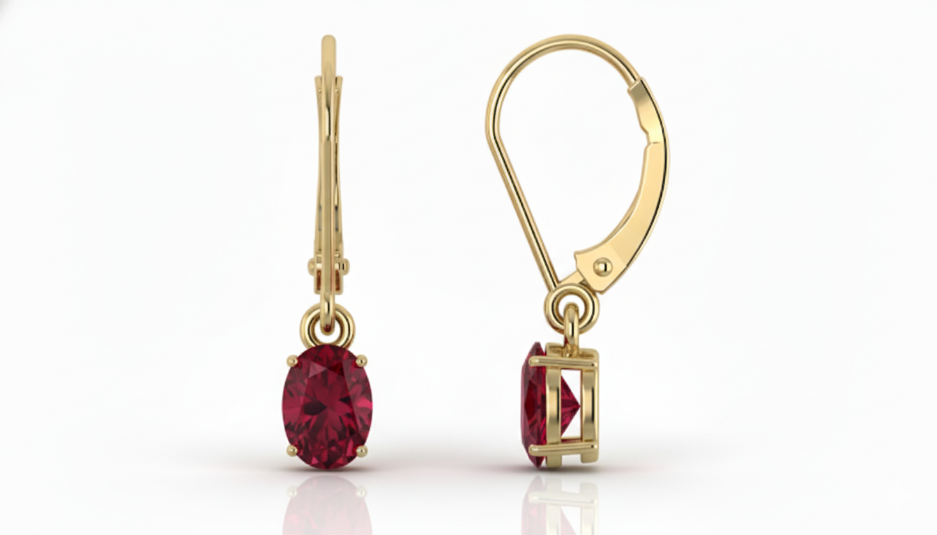 Ruby Oval Dangle Earring in 925 Sterling Silver 8X6 MM 2.4ct