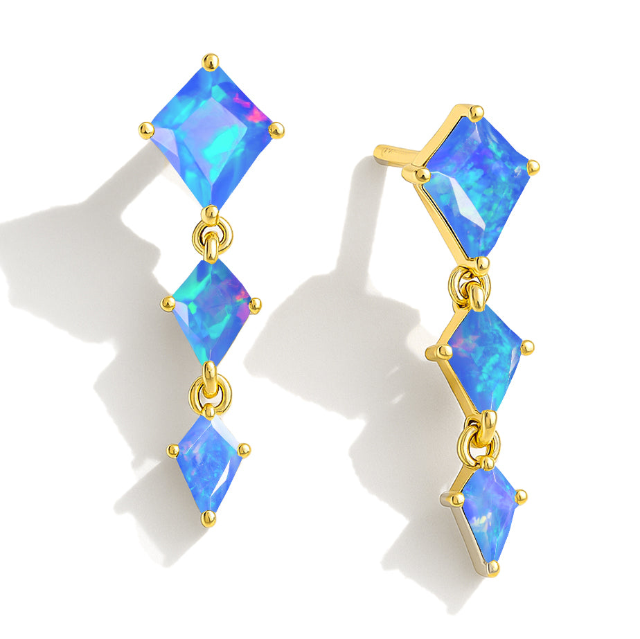 Blue Opal Kite Trio Stone Drop Earrings in 925 Sterling Silver