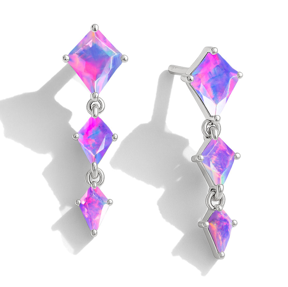 Lavender Opal Kite Trio Stone Drop Earrings in 925 Sterling Silver