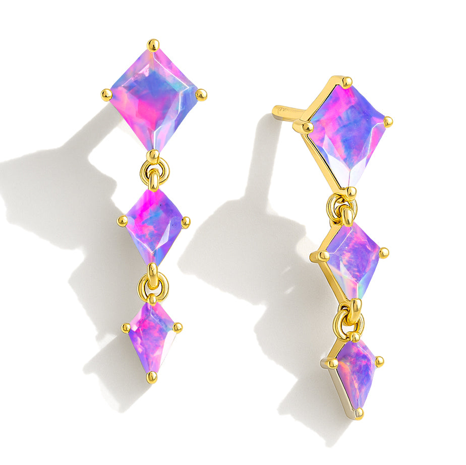 Lavender Opal Kite Trio Stone Drop Earrings in 925 Sterling Silver