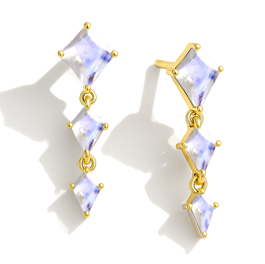 Moonstone Kite Trio Stone Drop Earrings in 925 Sterling Silver