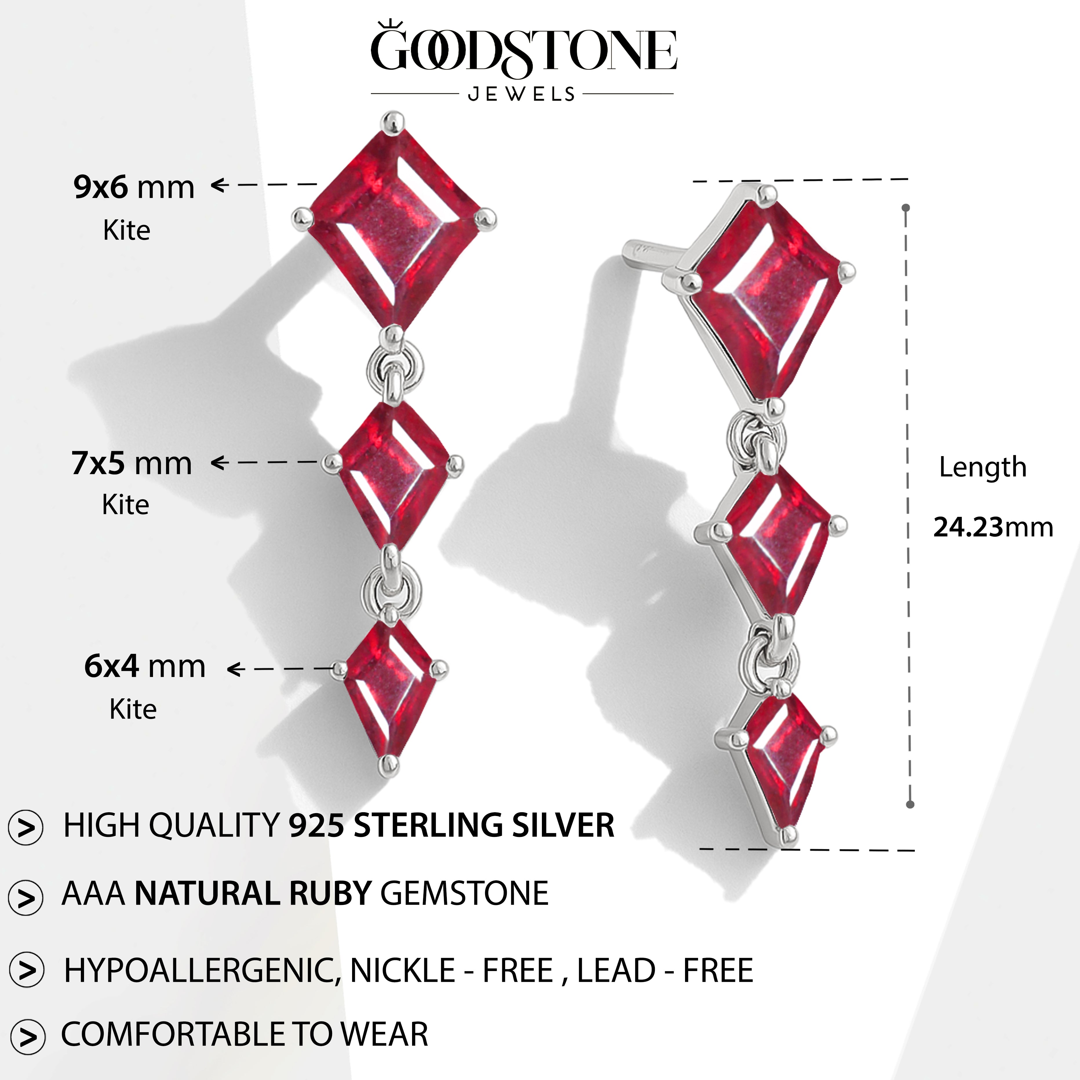 Ruby Kite Trio Stone Drop Earrings in 925 Sterling Silver
