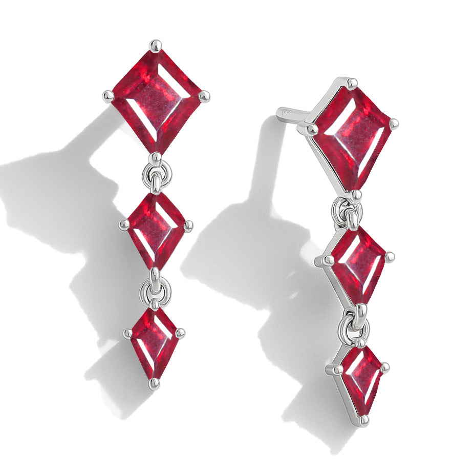 Ruby Kite Trio Stone Drop Earrings in 925 Sterling Silver