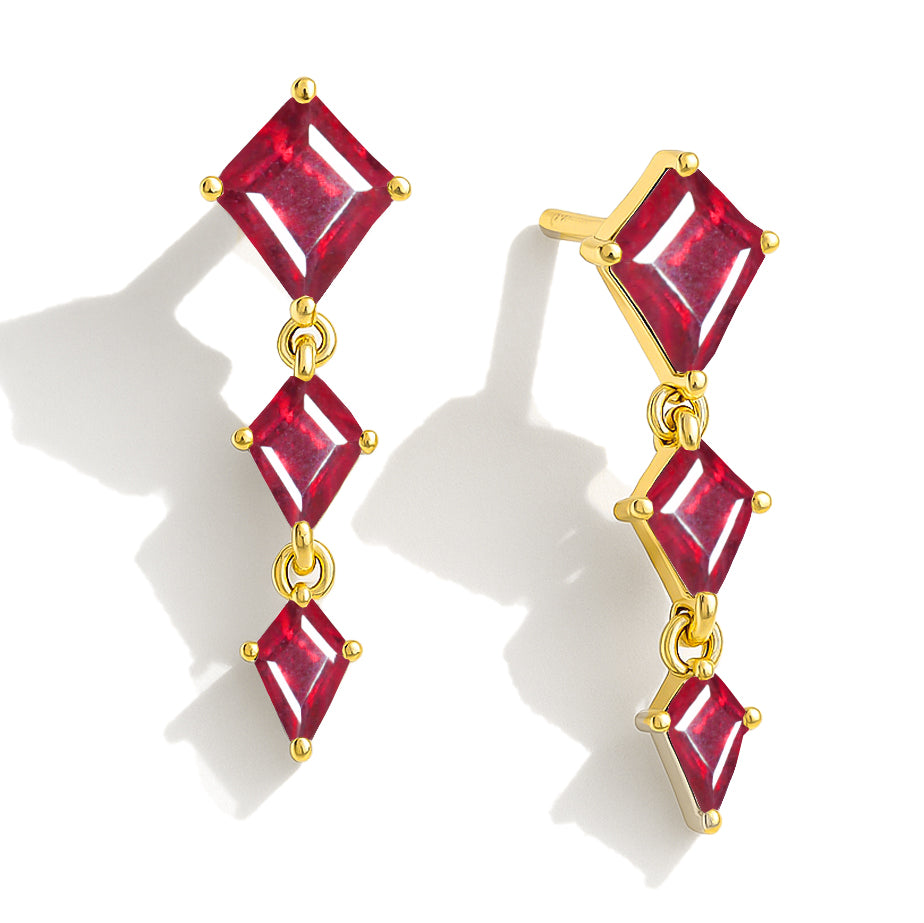 Ruby Kite Trio Stone Drop Earrings in 925 Sterling Silver
