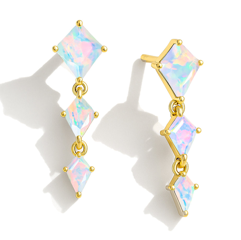 White Opal Kite Trio Stone Drop Earrings in 925 Sterling Silver