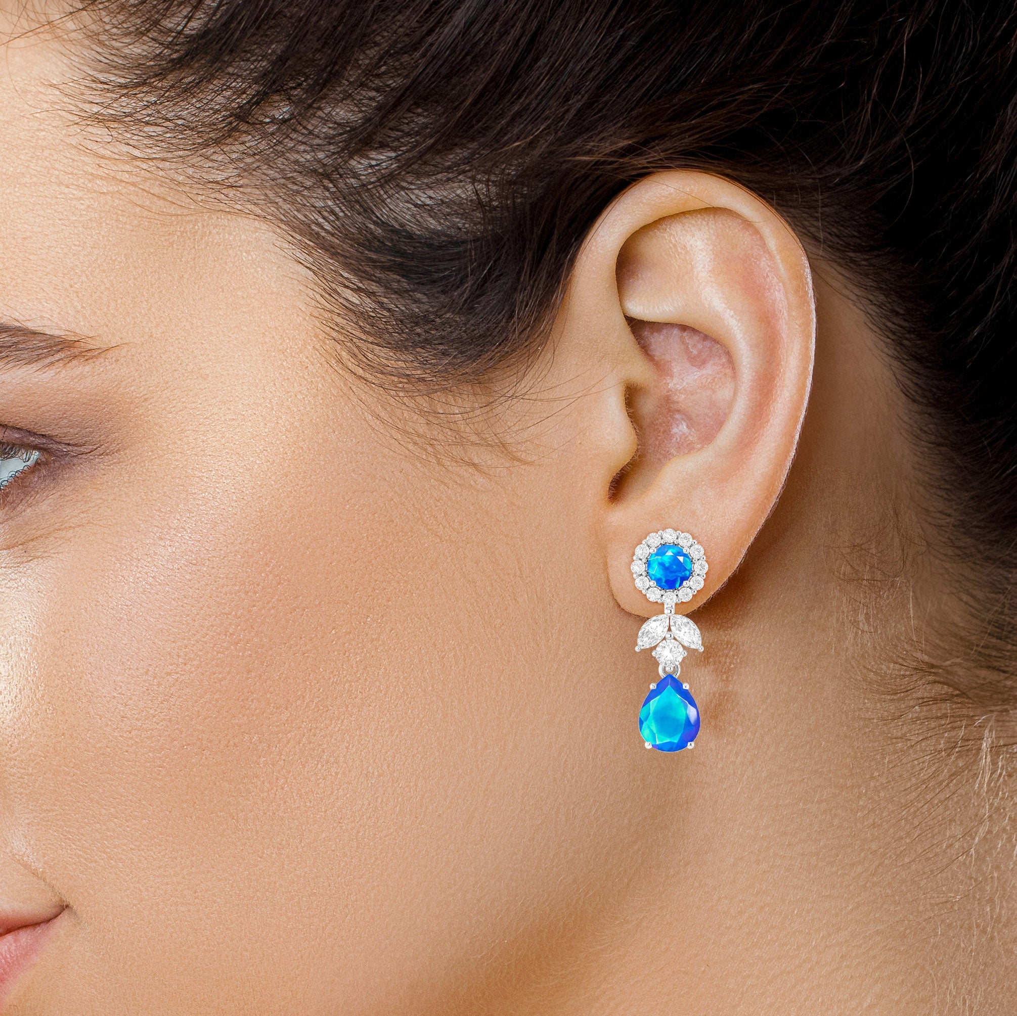 Blue Fire Dual Opal Drop and Stud Earring