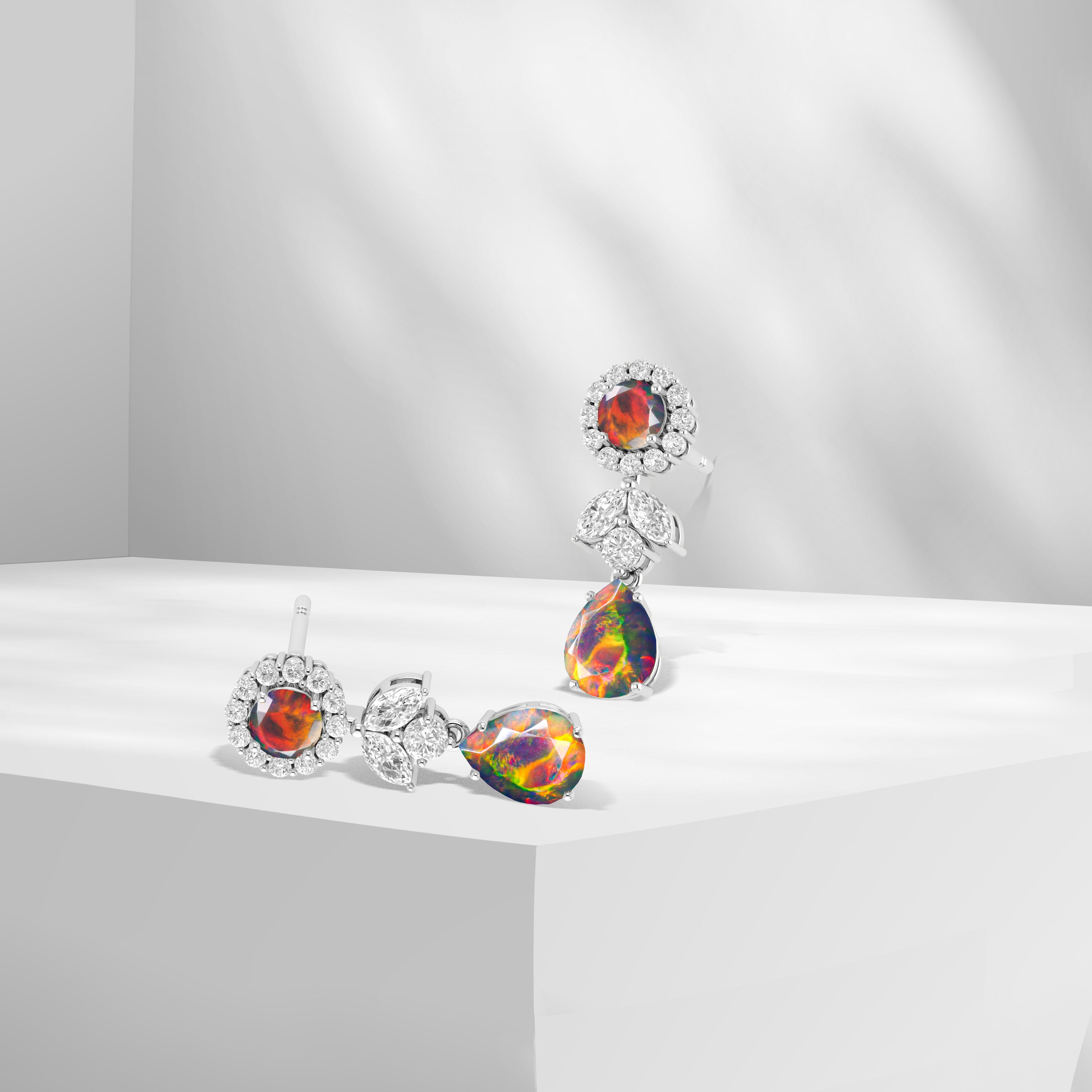 Black Opal Silver Earring