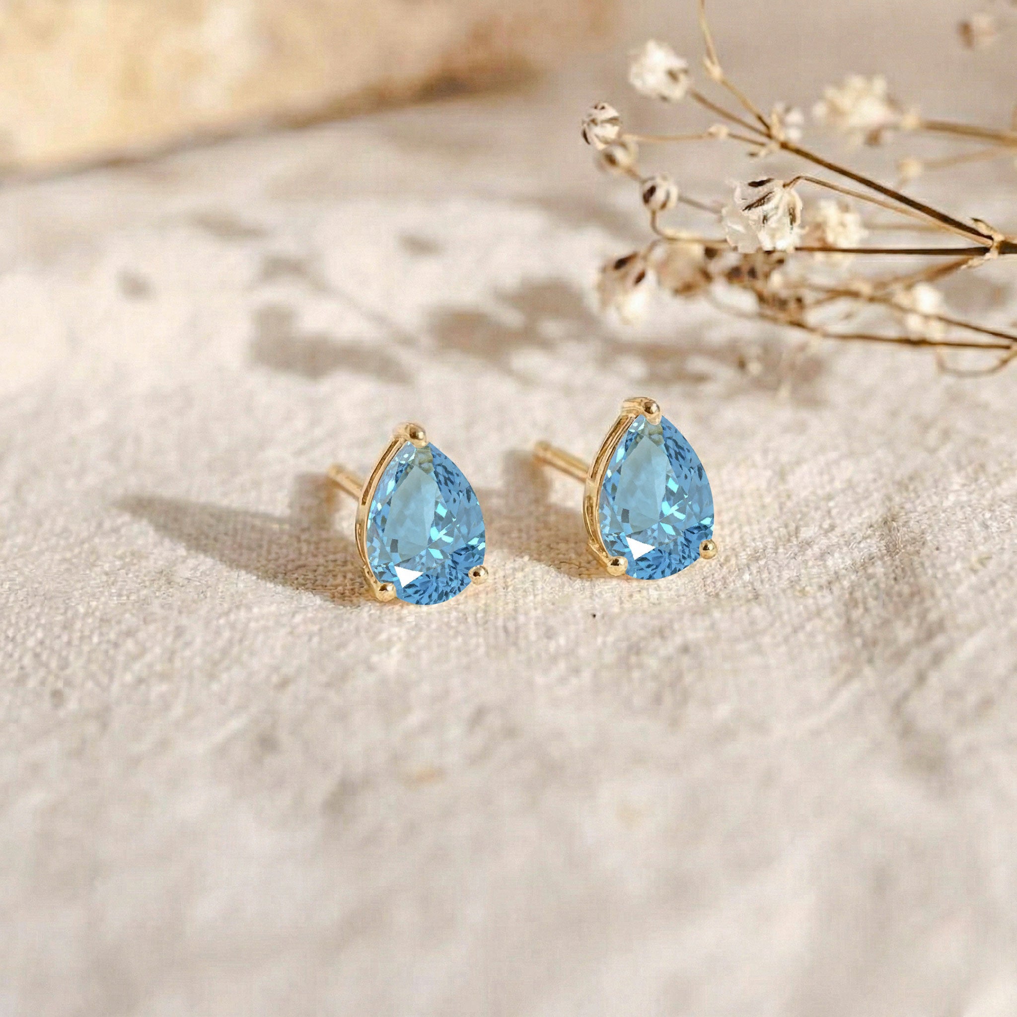 Aquamarine Pear Solitaire Stud Earring in 925 Sterling Silver 10X8 MM 5.35ct