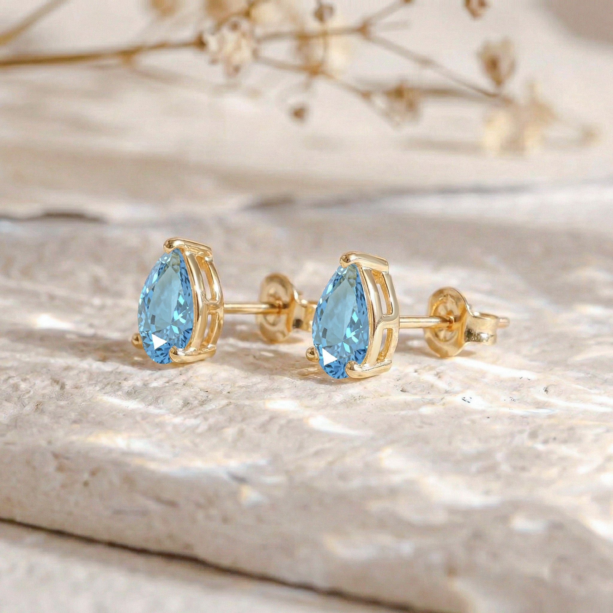 Aquamarine Pear Solitaire Stud Earring in 925 Sterling Silver 10X8 MM 5.35ct