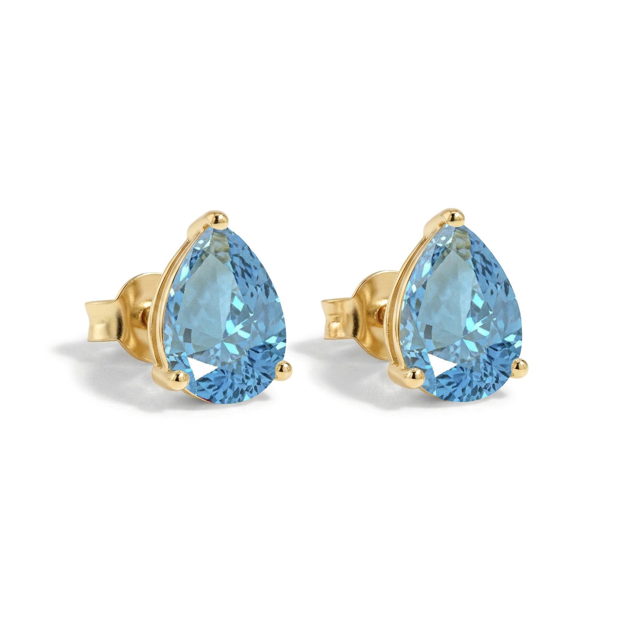 Aquamarine Pear Solitaire Stud Earring in 925 Sterling Silver 10X8 MM 5.35ct