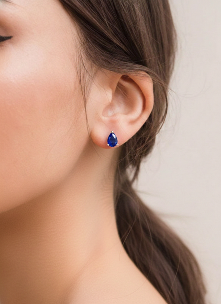 Blue Sapphire Pear Solitaire Stud Earring in 925 Sterling Silver 10X8 MM 5.35ct