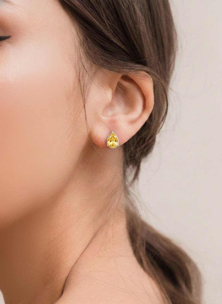 Citrine Pear Solitaire Stud Earring in 925 Sterling Silver 10X8 MM 5.35ct